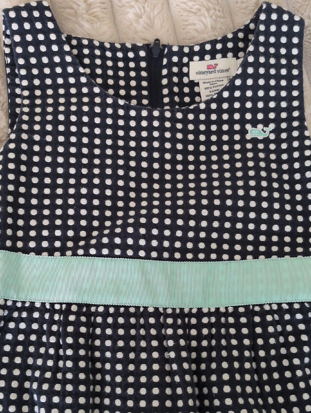 Vineyard Vines Navy and White Polka Dot Dress with Mint Waistband